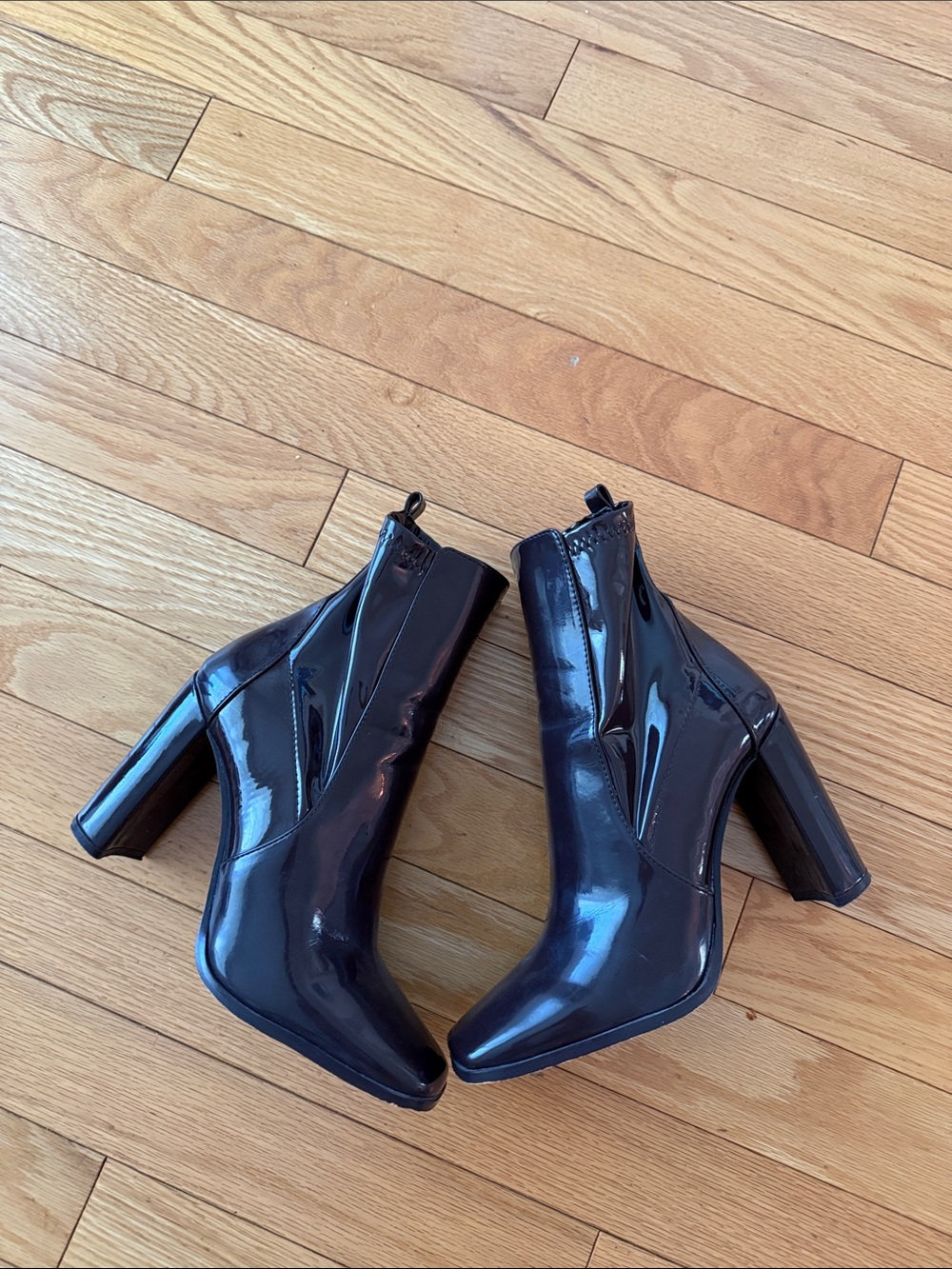 ALDO Black Patent Block Heel Ankle Boots